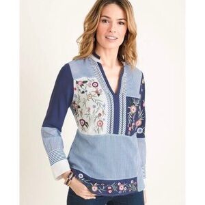Chicos Patch Work Embroidered Pullover Blouse